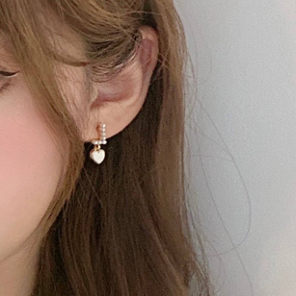 LOVE mini pearls rhinestone Drop Earrings - Picture 7 of 14